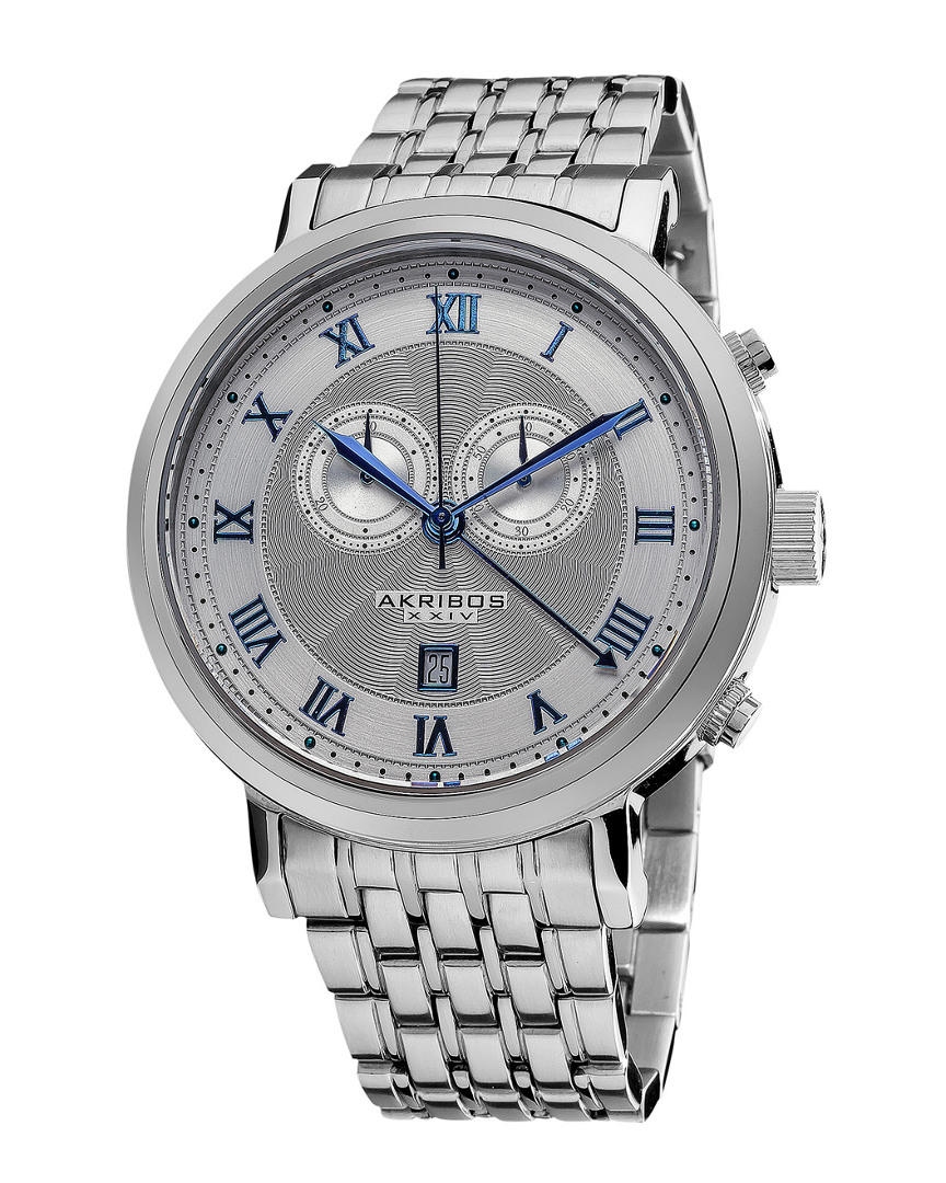 Akribos Xxiv Men's Stainless Steel Watch In Silver