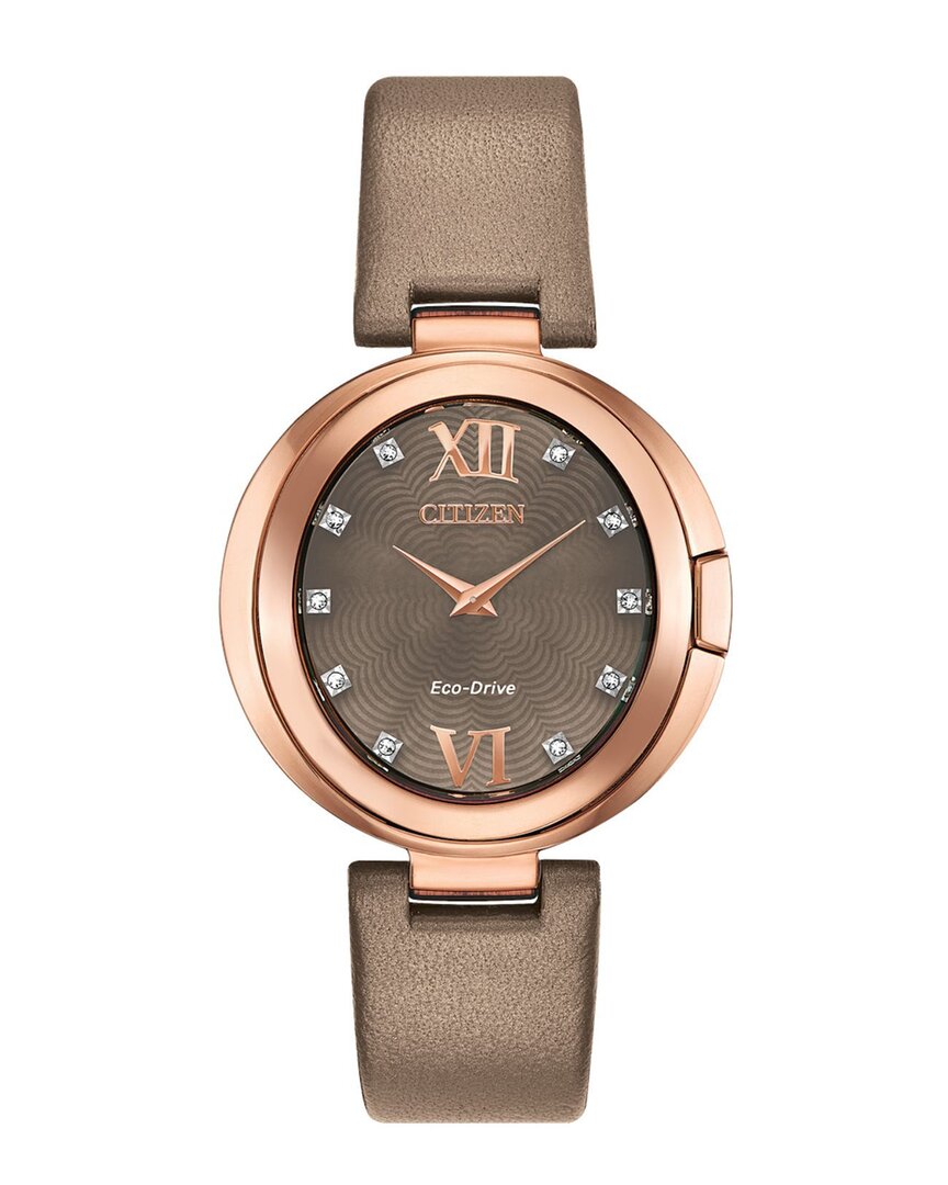 Citizen Women's Capella 31mm Stainless Steel, Diamond & Leather Strap Watch In Rose