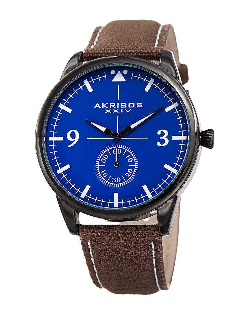 Akribos Xxiv Men's Canvas Over Genuine Leather Watch