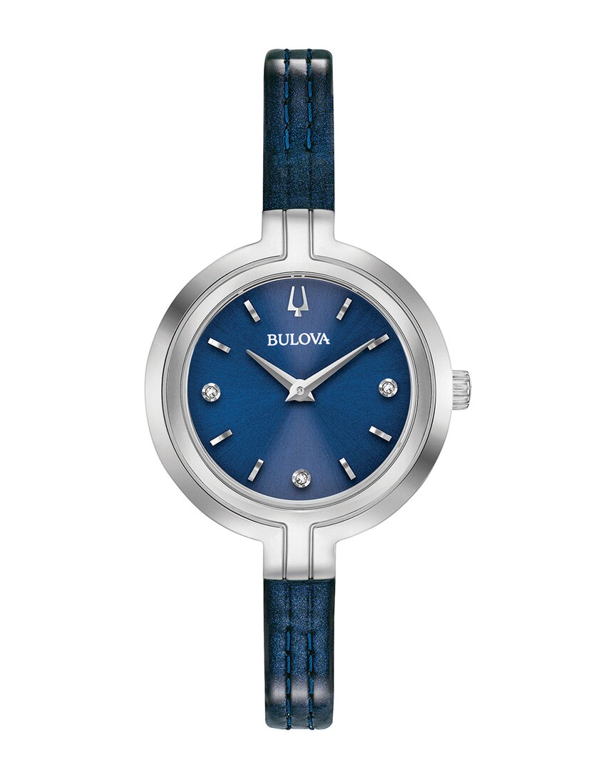 Bulova Women's 30mm Stainless Steel, Diamond & Leather Strap Analog Watch In Blue