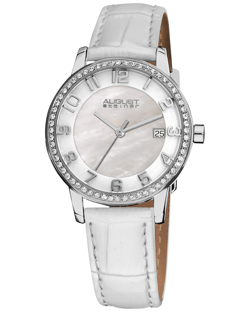 August Steiner Women's Leather Watch In White