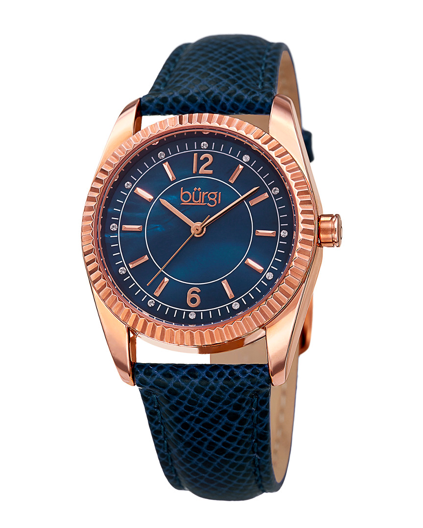 Burgi Women's Genuine Leather Diamond Watch