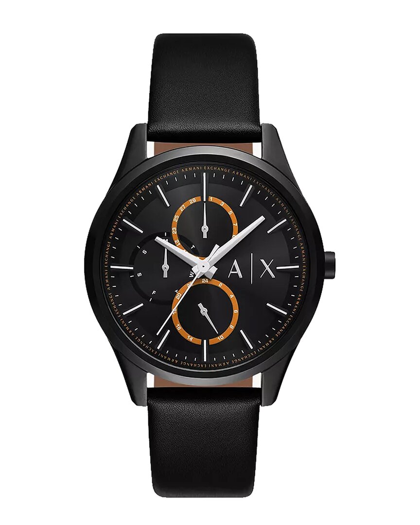 Armani Exchange Multifunction Black Leather Watch
