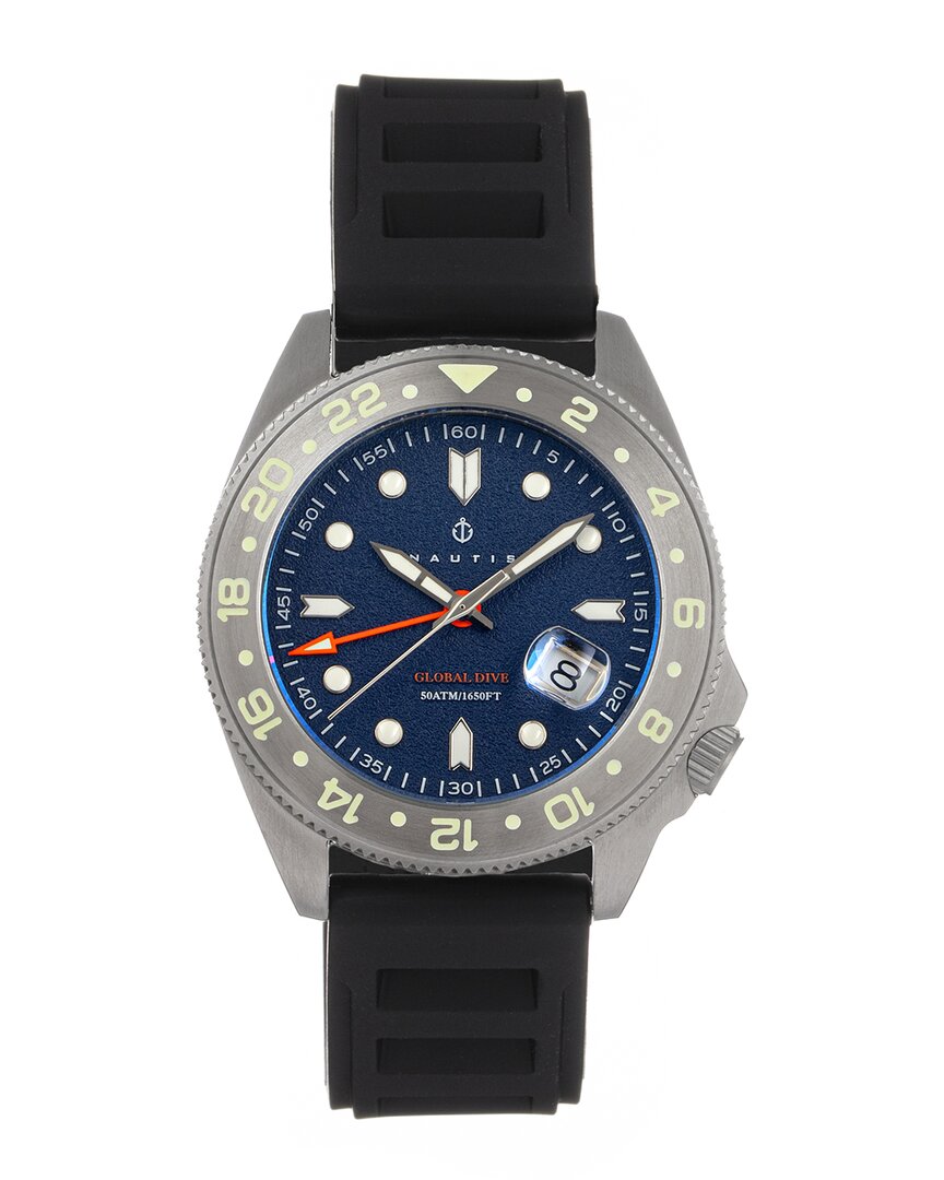 Nautis Global Dive Blue Dial Black Rubber Men's Watch 18093r-f In Black / Blue