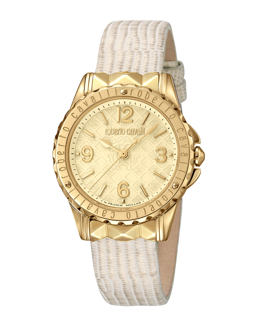 Roberto Cavalli By Franck Muller Roberto Cavalli Women's Champagne Dial Beige Leather Watch In Gold