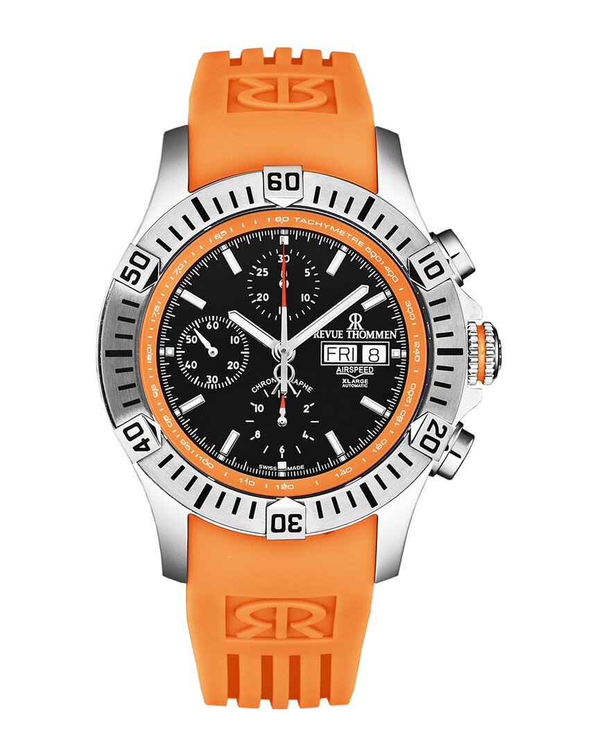 Revue Thommen Air Speed Chronograph Black Dial Men's Watch 16071.6639 In Black / Orange