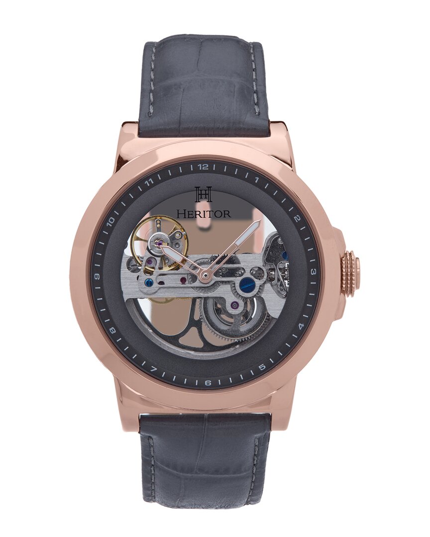 Heritor Automatic Xander Semi Skeleton Leather Band Watch In Pink