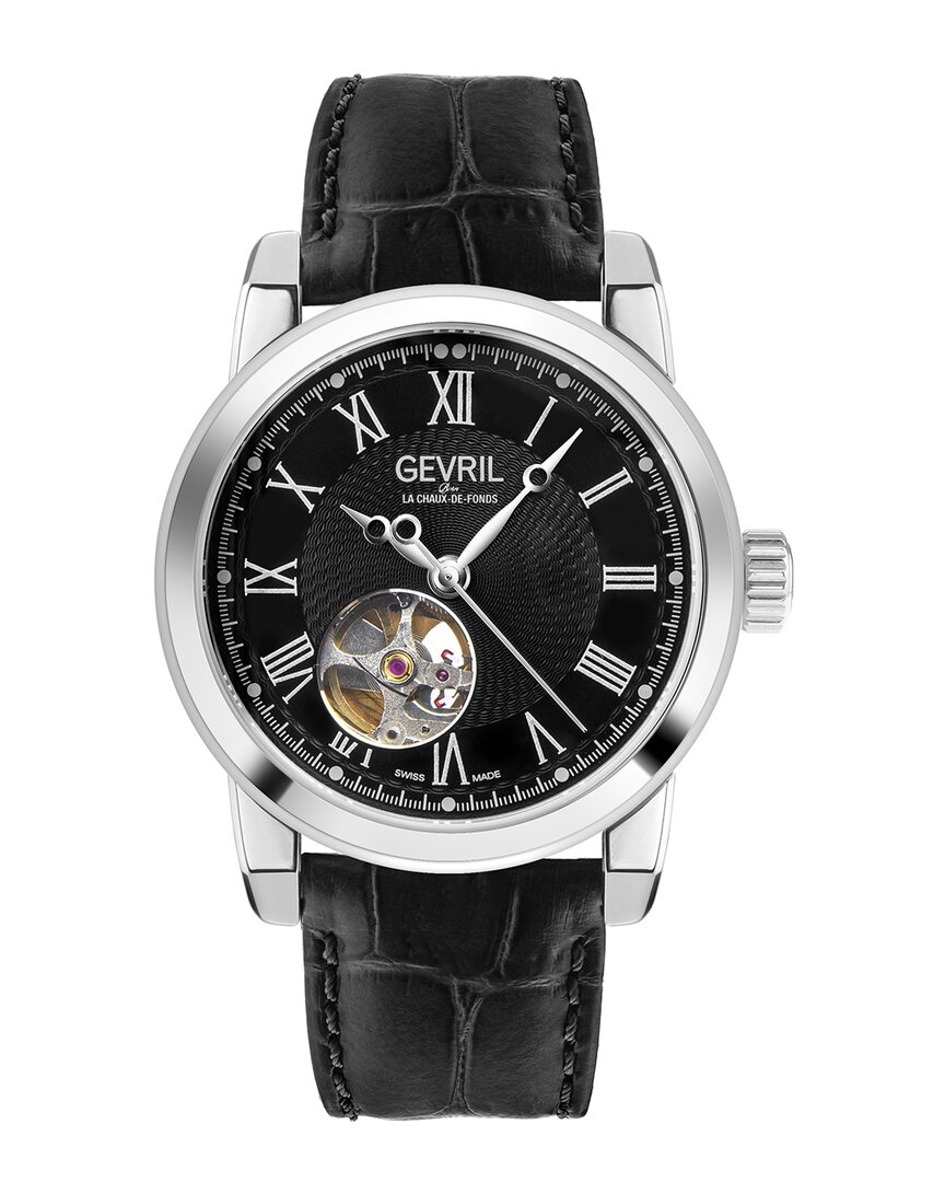 Gevril Madison Automatic Black Dial Black Leather Men's Watch 2581