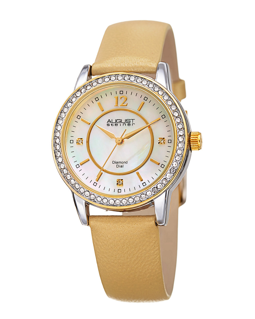 August Steiner Women's Leather Diamond Watch
