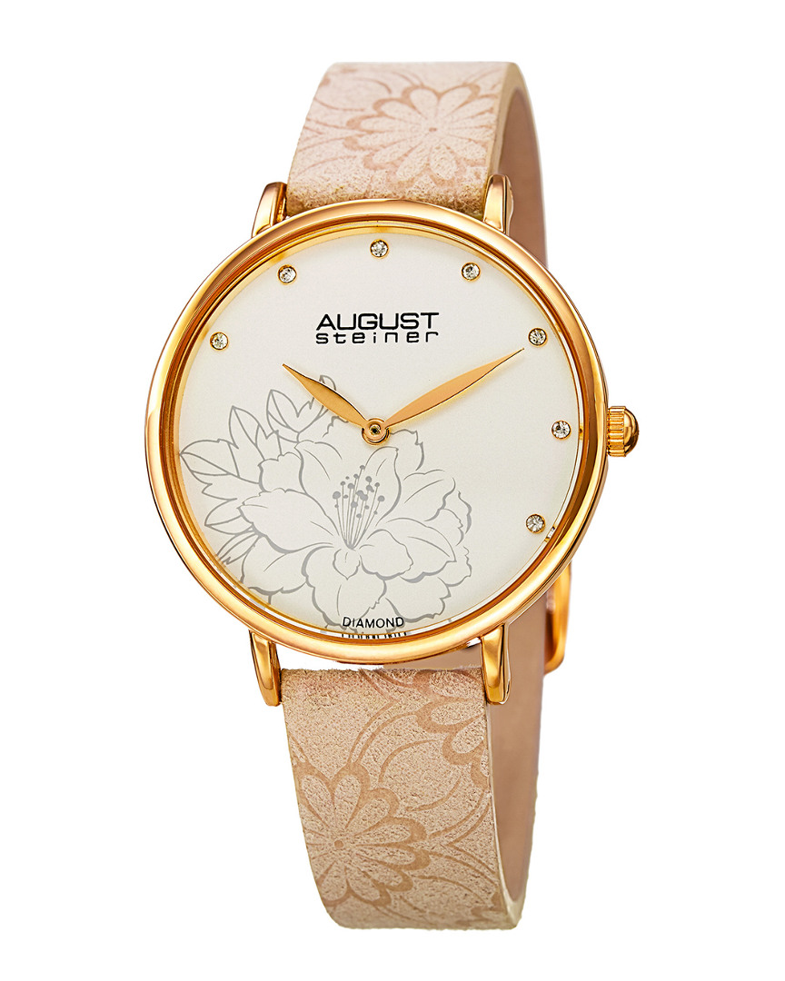 Shop August Steiner Women's Leather Diamond Watch