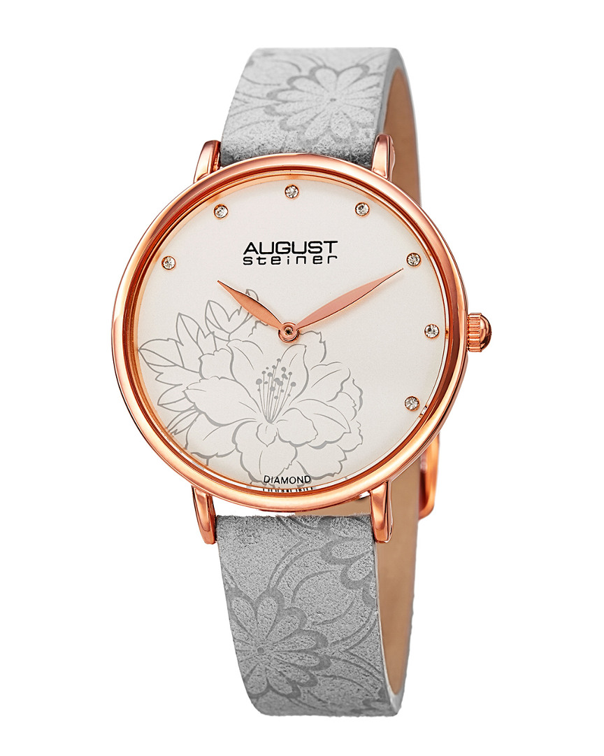 August Steiner Women's Leather Diamond Watch In Gray