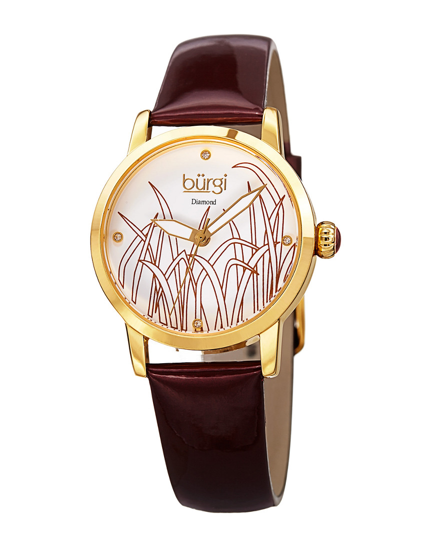 Burgi Women's Patent Leather Diamond Watch