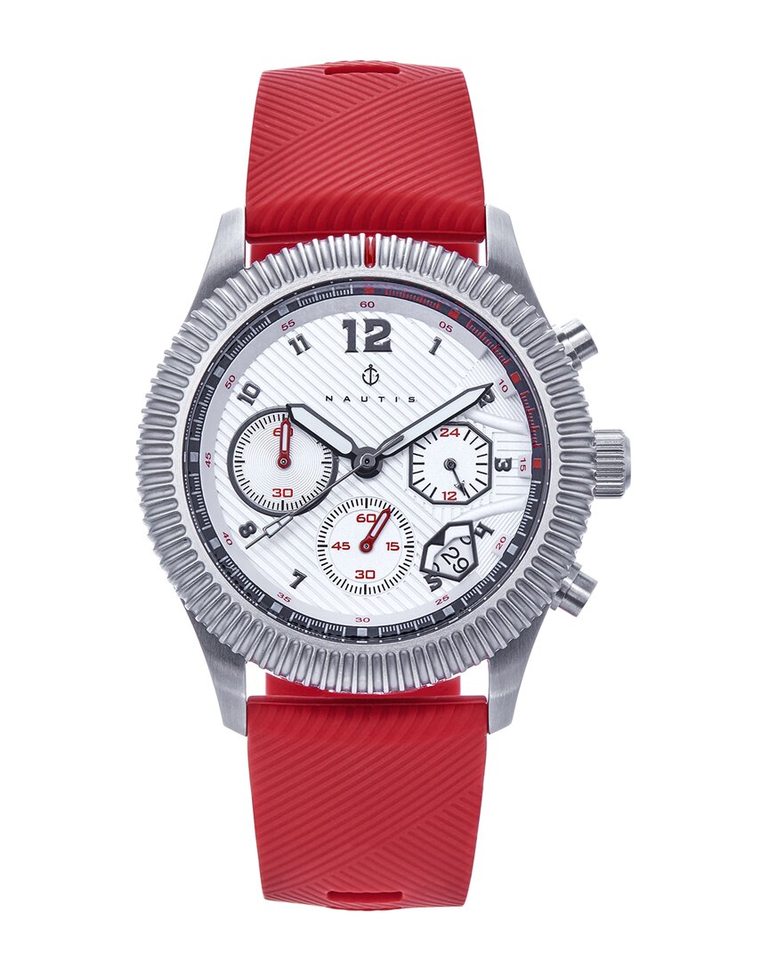 Nautis Meridian Chronograph Strap Watch W/date In Red   / Silver / White