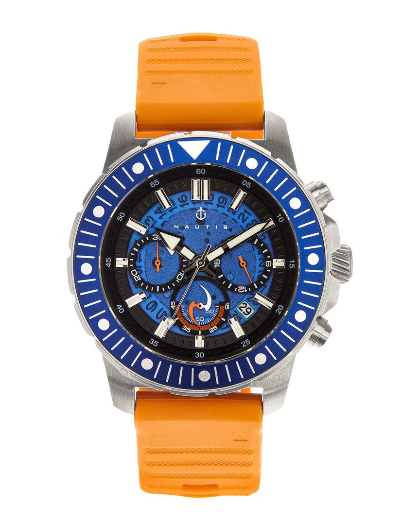 Nautis Caspian Chronograph Strap Watch With Date In Blue / Orange / Silver