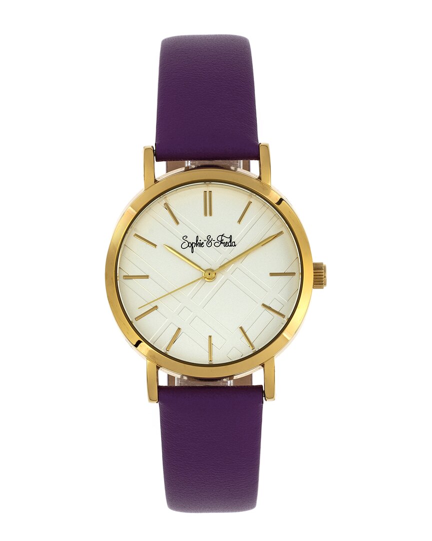 Sophie And Freda Budapest Black Or Purple Or Brown Or Pink Genuine Leather Band Watch, 39mm In Gold Tone / Purple / White