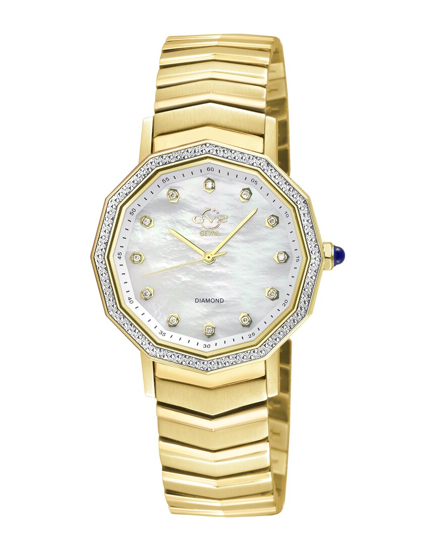 Gv2 Spello Ii Women's Ip Gold Case, White Mop Dial, Ip Gold Bracelet Watch
