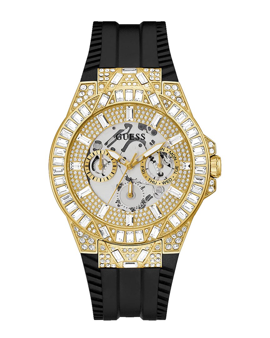Guess Men's Black Gold Tone Multi-function Champagne Dial Watch In Brown