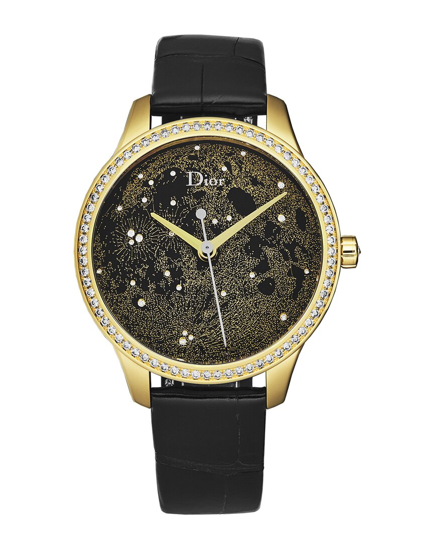 Dior Montaigne Automatic Diamond Gold Dial Ladies Watch Cd153550a001 In Black / Gold / Gold Tone / Yellow