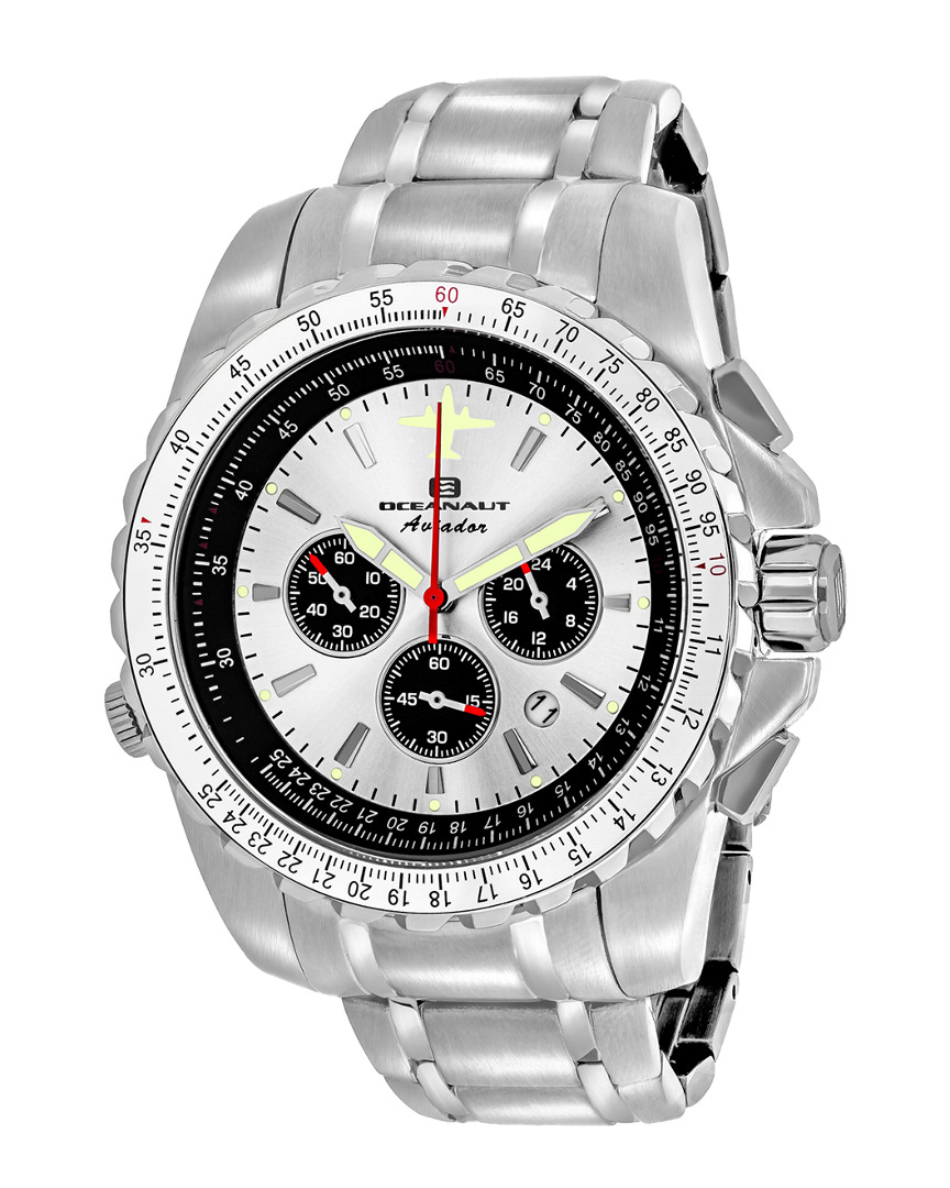 Oceanaut Aviador Pilot Chronograph Quartz Silver Dial Men's Watch Oc0110 In Black / Silver
