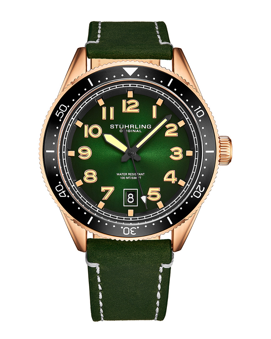 Stuhrling Original Monaco Quartz Green Dial Men's Watch M13665 In Black / Gold Tone / Green / Rose / Rose Gold Tone