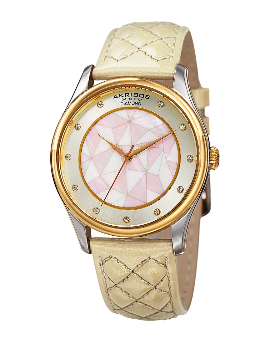 Akribos Xxiv Women's Patent Leather Diamond Watch