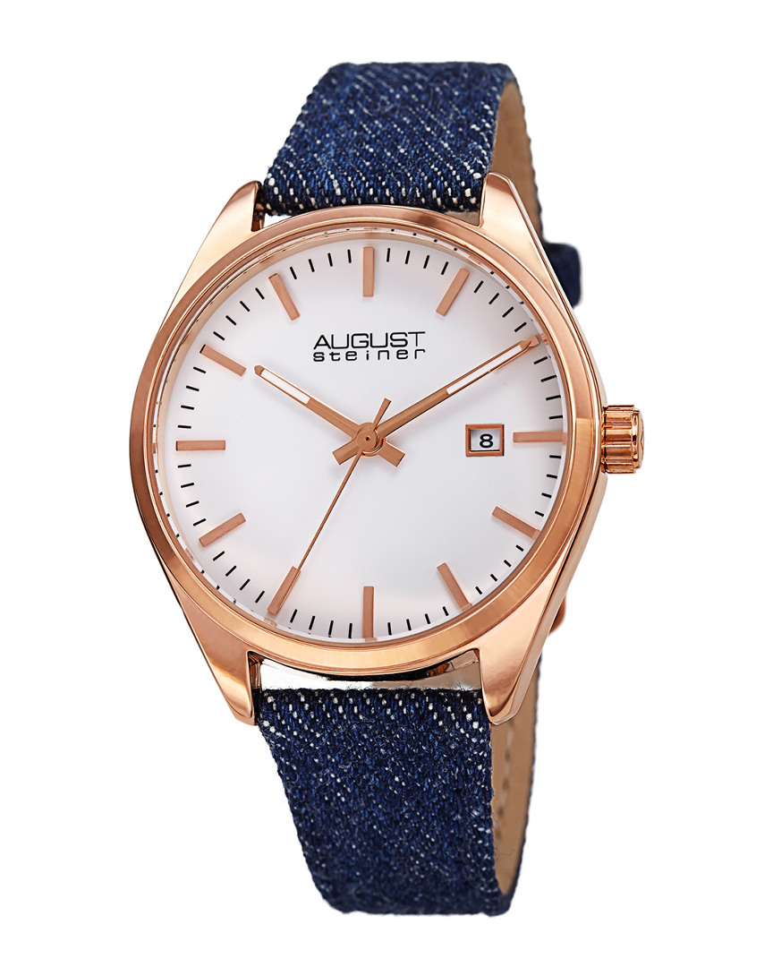 August Steiner Women's Denim Over Leather Watch In Blue