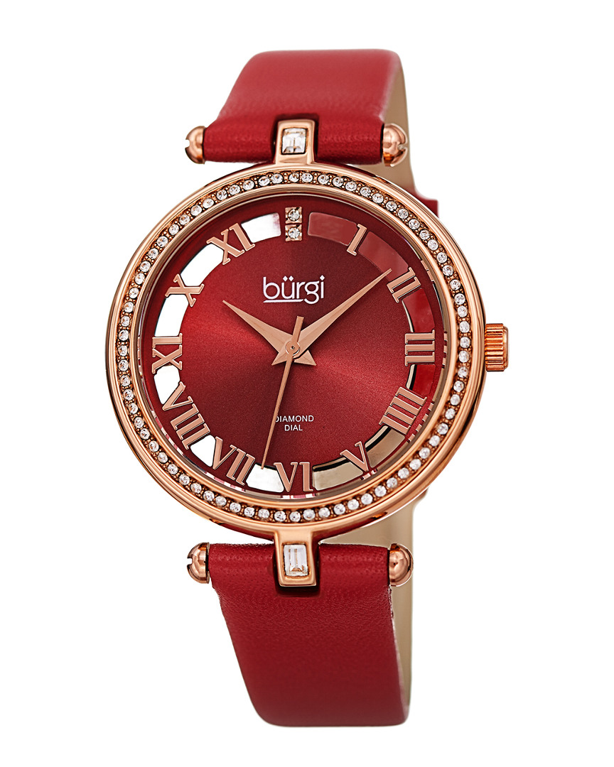 Burgi Women's Satin Over Leather Diamond Watch