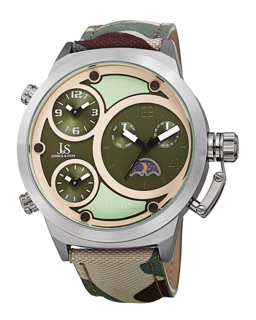 Joshua And Sons Joshua & Sons Men's Canvas Over Leather Watch In Green
