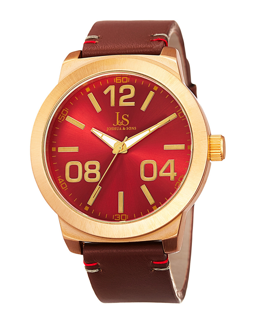 Joshua And Sons Joshua & Sons Men's Leather Watch In Red