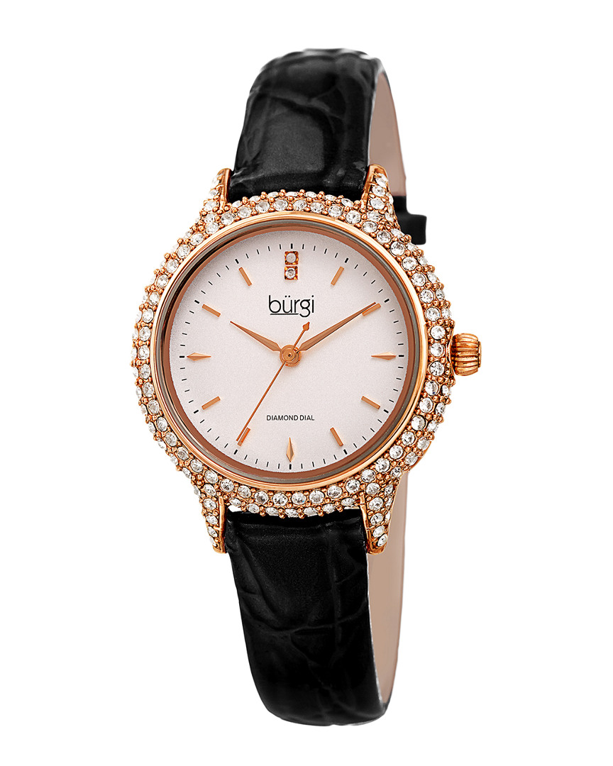 Burgi Women's Genuine Patent Leather Diamond Watch