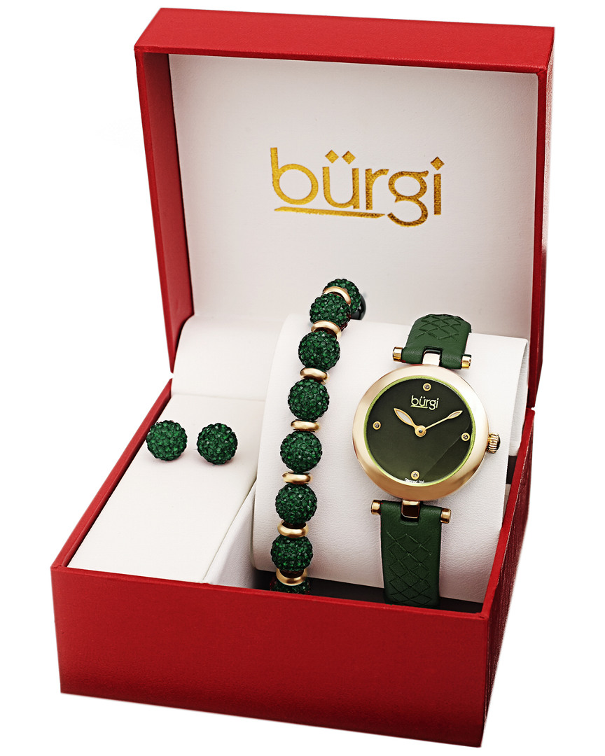 Burgi Women's Leather Diamond Watch