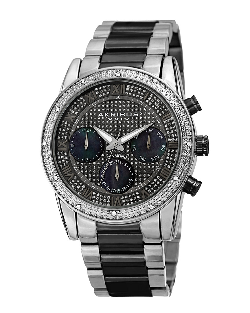 Akribos Xxiv Men's Stainless Steel Diamond Watch