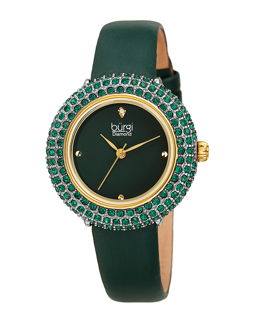 Burgi Women's Satin Over Leather Diamond Watch