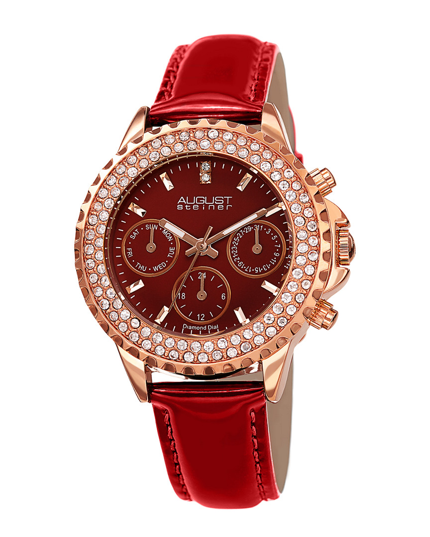 August Steiner Women's Patent Leather Watch In Red