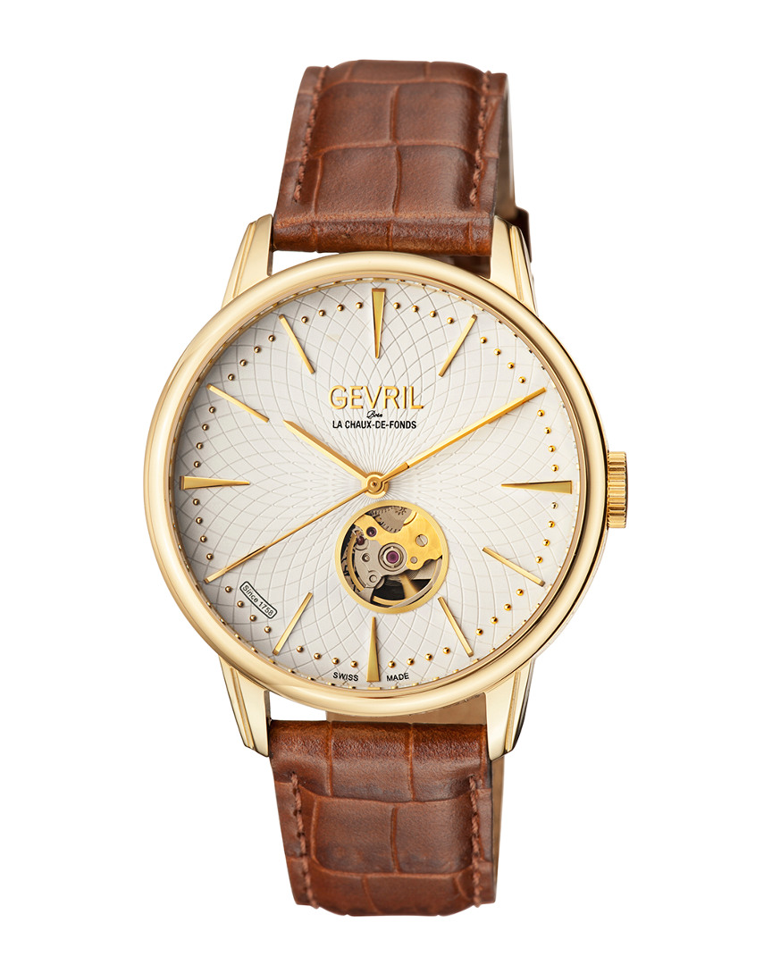 Gevril Mulberry Open Heart Automatic Mens Watch 9603 In Brown