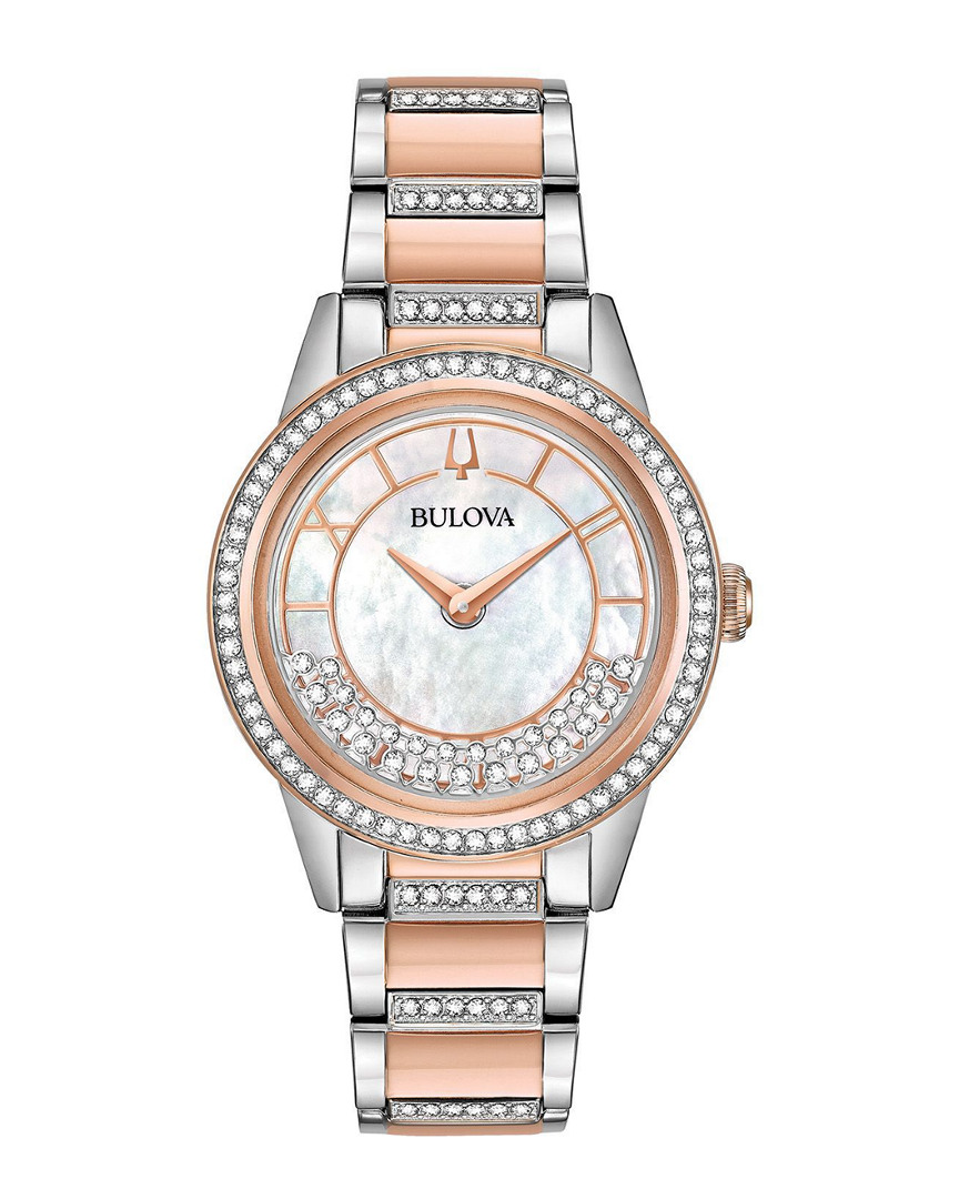 Bulova Women's Stainless Steel & Swarovski Crystal Bracelet Watch In White