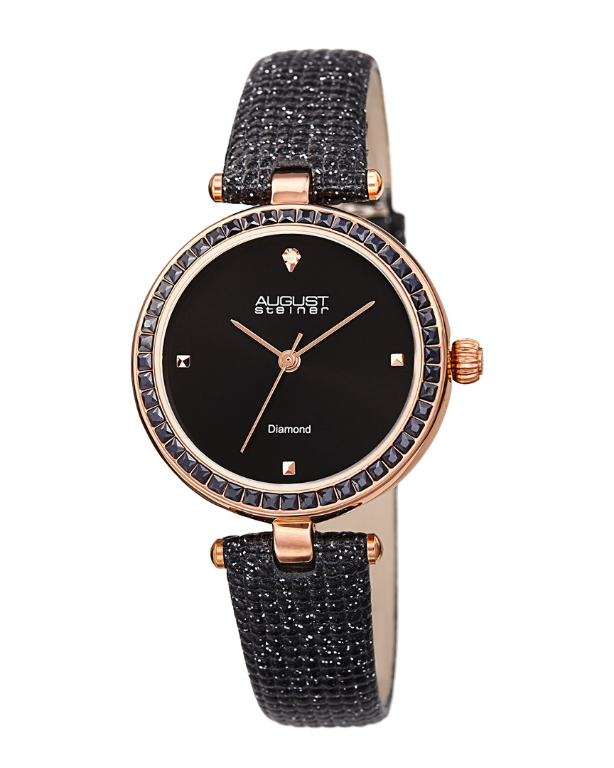 August Steiner Women's Leather Diamond Watch In Black
