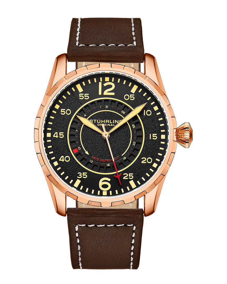 Stuhrling Original Aviator Black Dial Men's Watch M15982 In Red   / Black / Brown / Cream / Gold / Gold Tone / Rose / Rose Gold / Rose Gold Tone