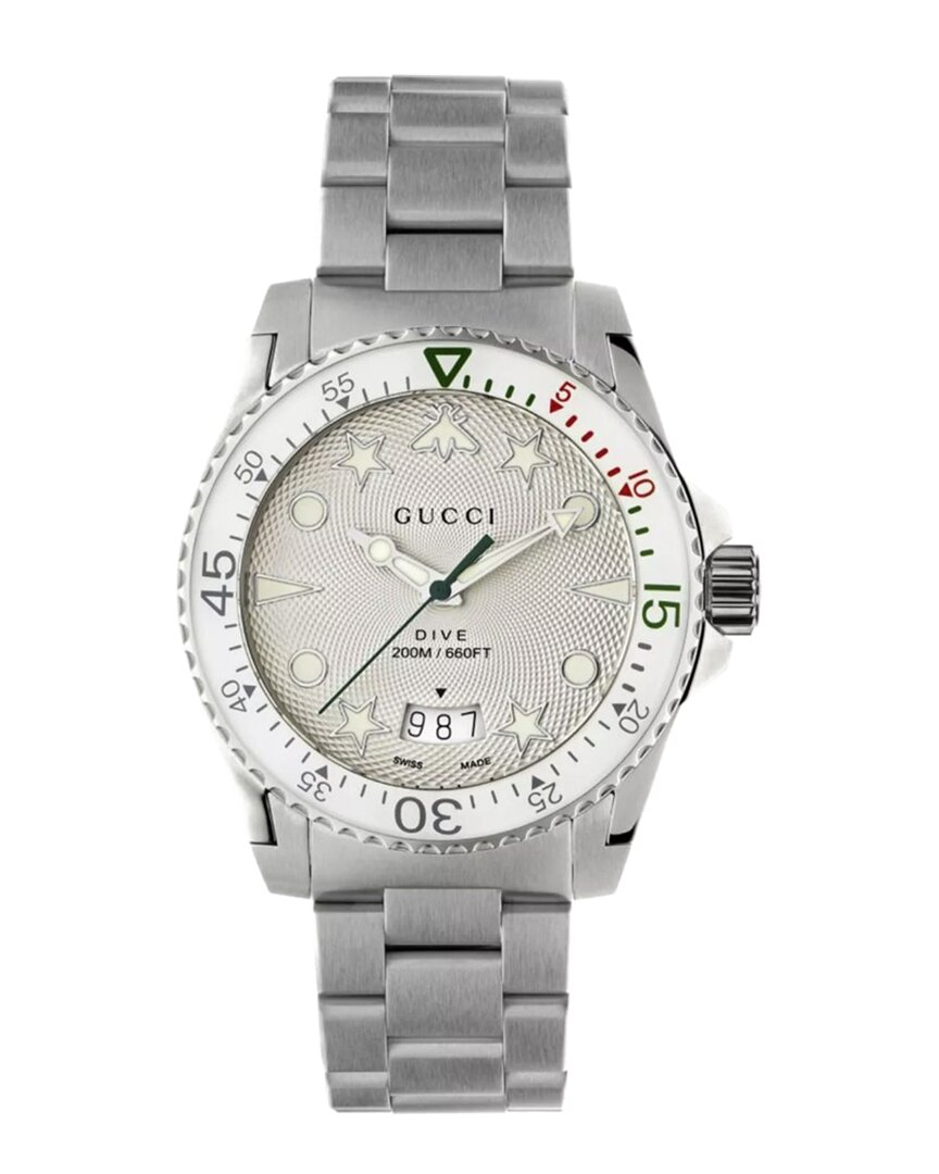 Gucci Dive Quartz White Dial Silver Steel Strap Watch For Men - YA136336