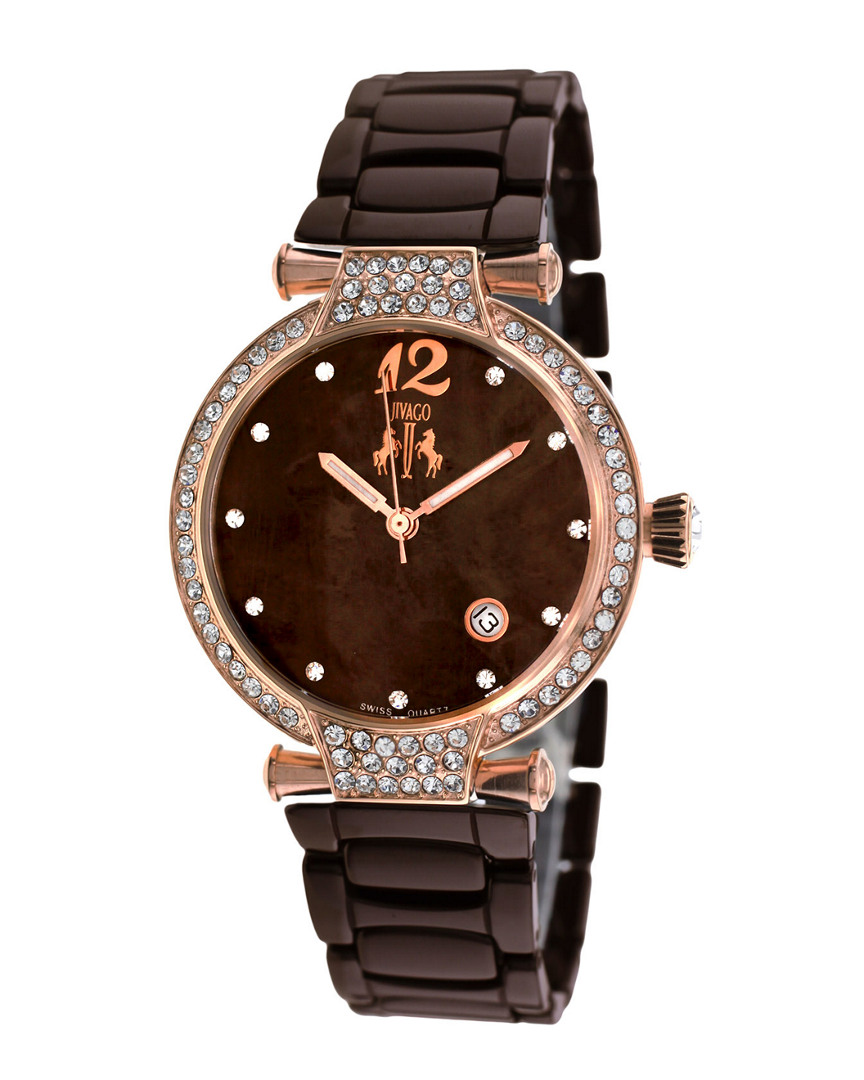 Jivago Bijoux Brown Mother Of Pearl Dial Ladies Watch Jv2212 In Brown / Gold Tone / Mother Of Pearl / Rose / Rose Gold Tone