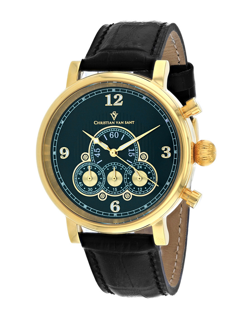 Christian Van Sant Dominion Chronograph Quartz Green Dial Men's Watch Cv0714 In Black / Gold Tone / Green / Yellow