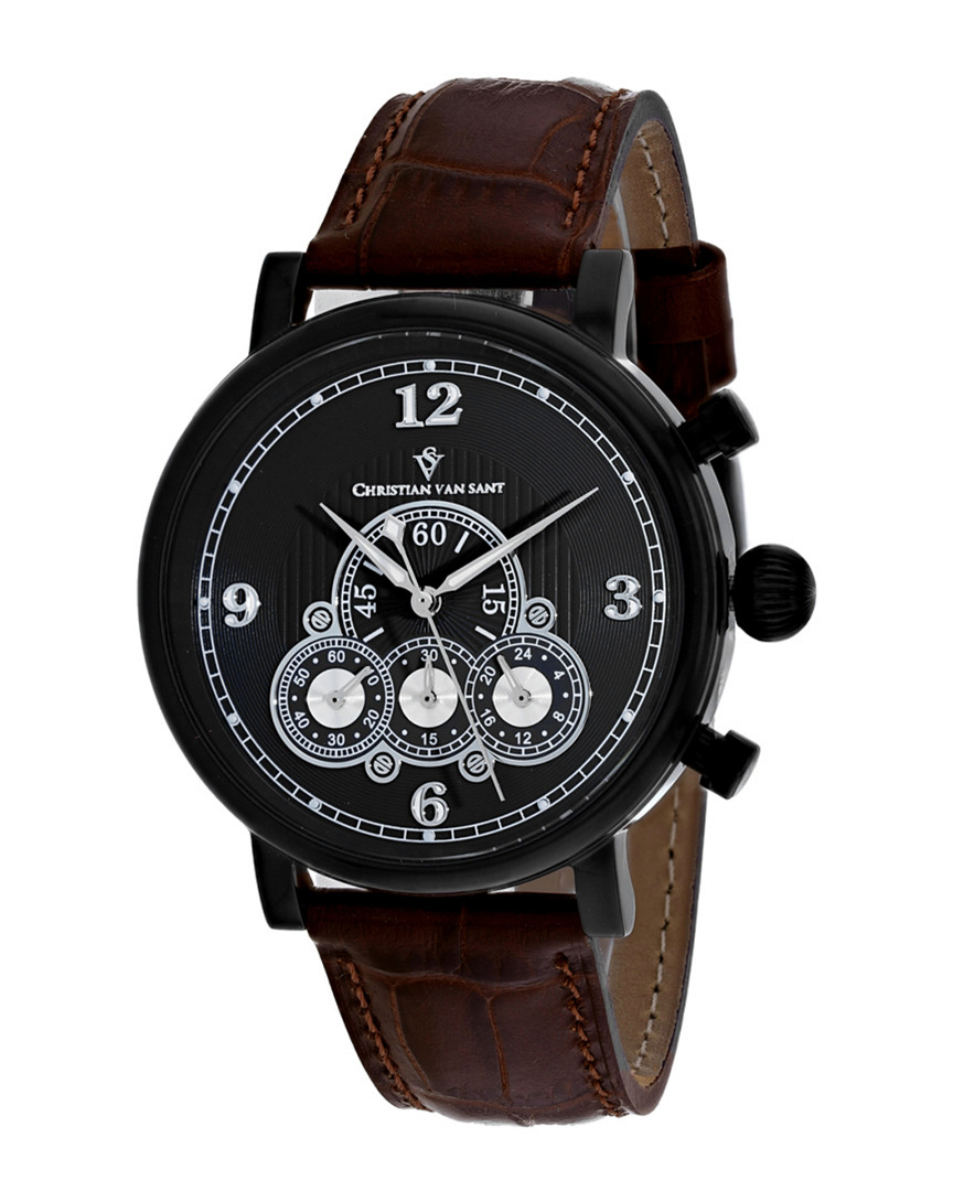 Christian Van Sant Dominion Mens Chronograph Quartz Watch Cv0713 In Black / Brown