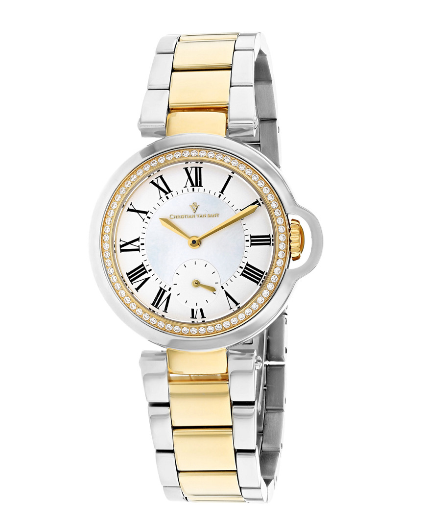 Christian Van Sant Cybele Quartz Ladies Watch Cv0233 In Two Tone  / Gold Tone / Mop / Mother Of Pearl / Yellow