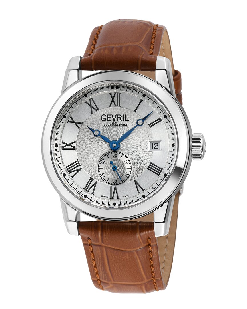 Gevril Men's Madison 39mm Stainless Steel & Leather Strap Watch In Silver