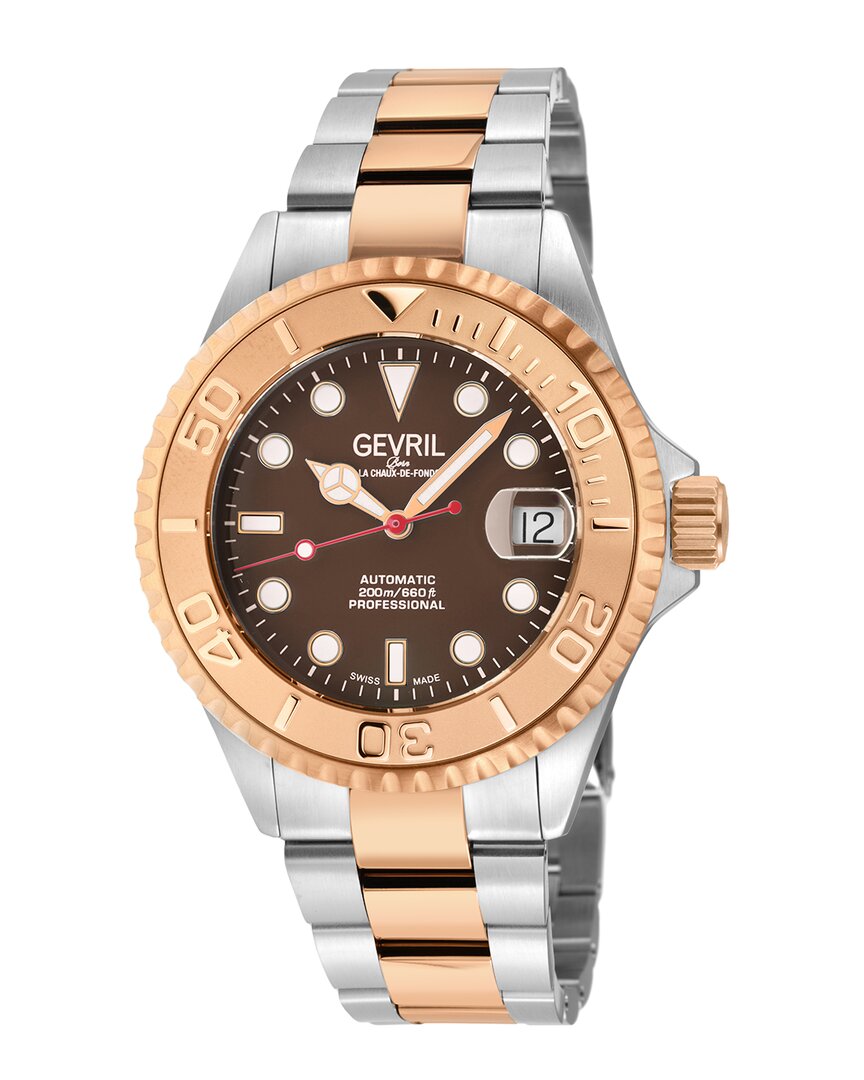 Gevril Wall Street Automatic Brown Dial Men's Watch 4753b In Two Tone  / Brown / Gold Tone / Rose / Rose Gold Tone