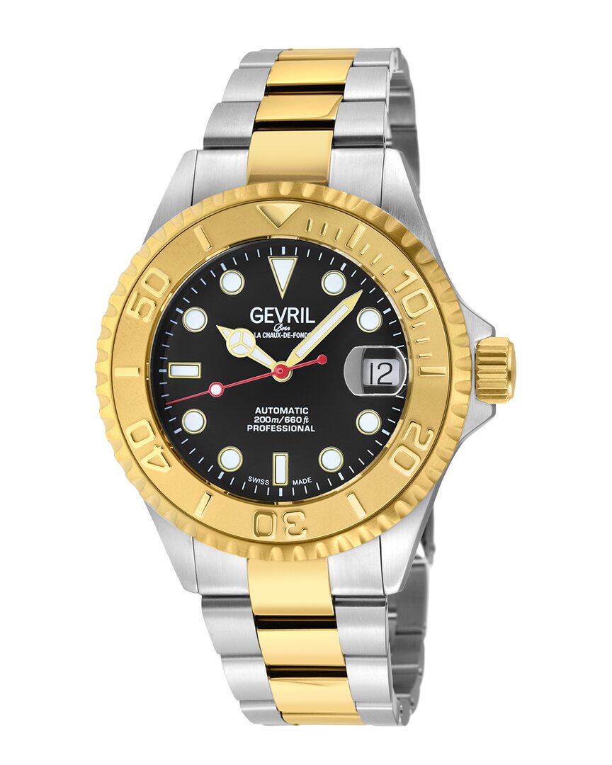Gevril Wall Street Automatic Black Dial Men's Watch 4755b In Two Tone  / Black / Gold Tone / Yellow