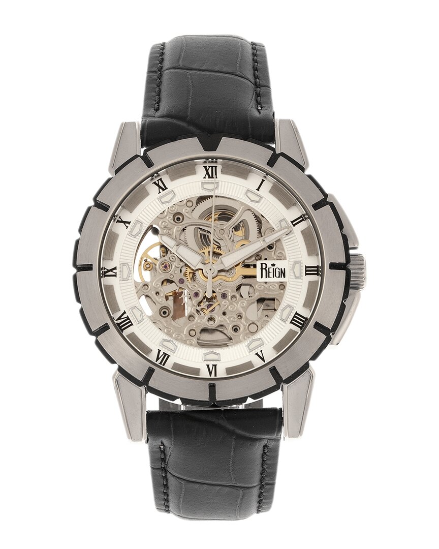 Reign Philippe Automatic Skeleton Leather-band Watch