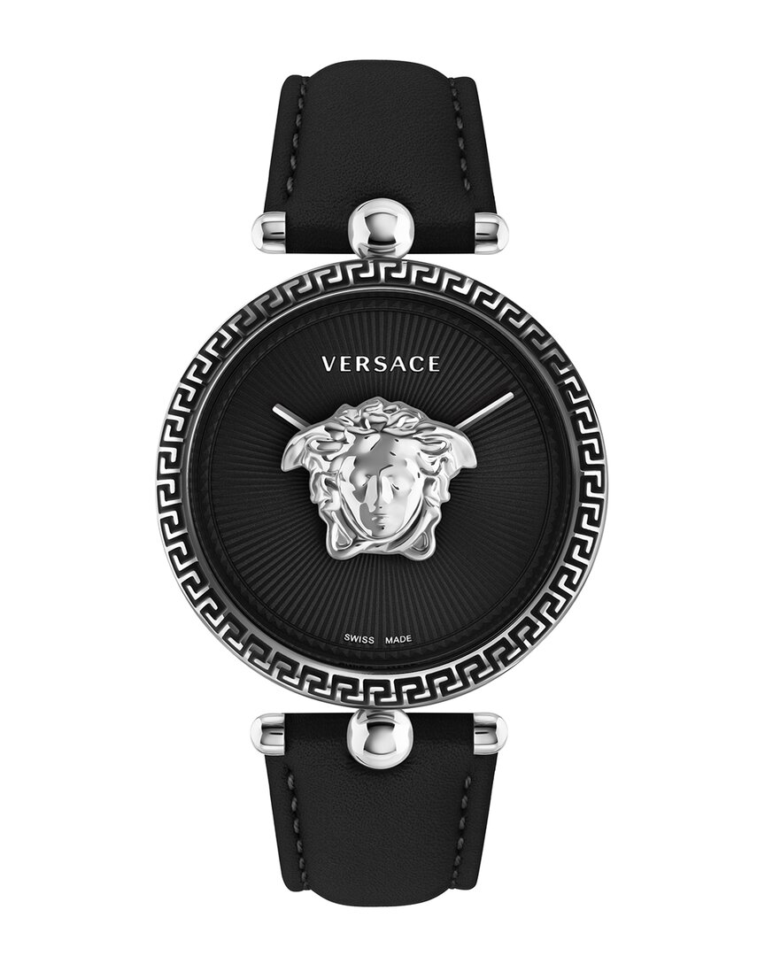 Versace Women's 39mm Stainless Steel & Leather Strap Watch In Black