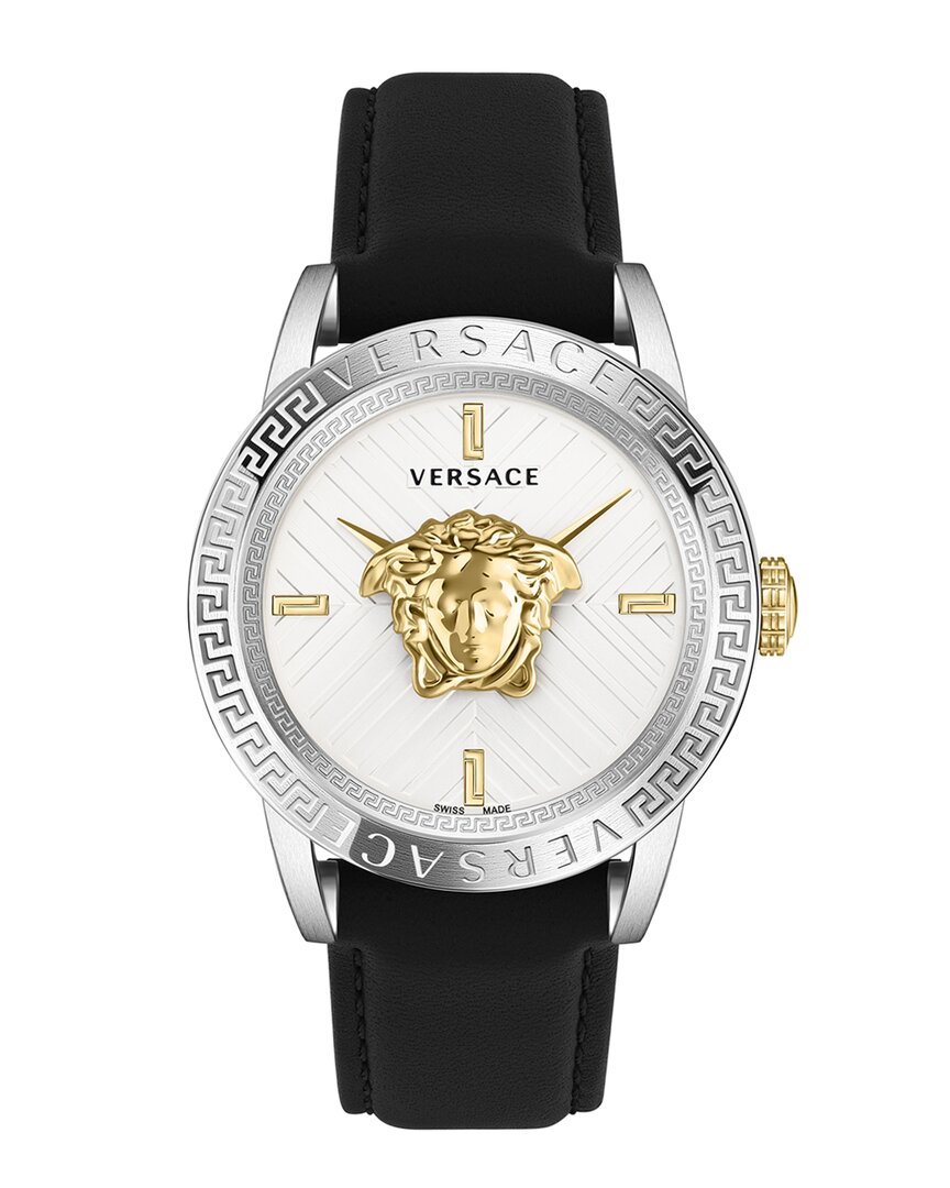 Versace V-code Strap Watch In Silver