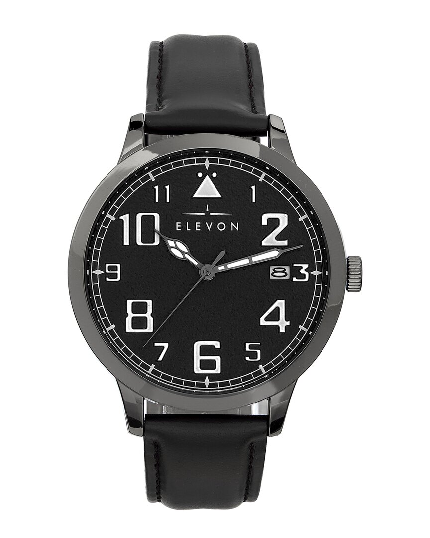 Elevon Sabre Leather-band Watch With Date In Black